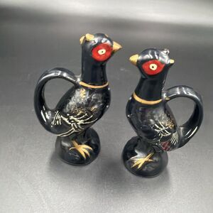 Vintage Relco Redware Japan Black Pheasants Birds Salt & Pepper Shakers.  VGUC